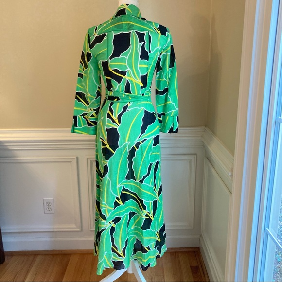 DIANE VON FURSTENBERG DVF Clarem Green Leaf Tropical Print Midi/Maxi Wrap Dress - Picture 5 of 12